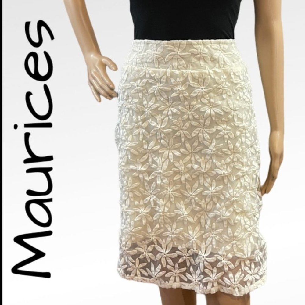 Maurices Ivory Floral Lace Pencil Skirt - Size S
